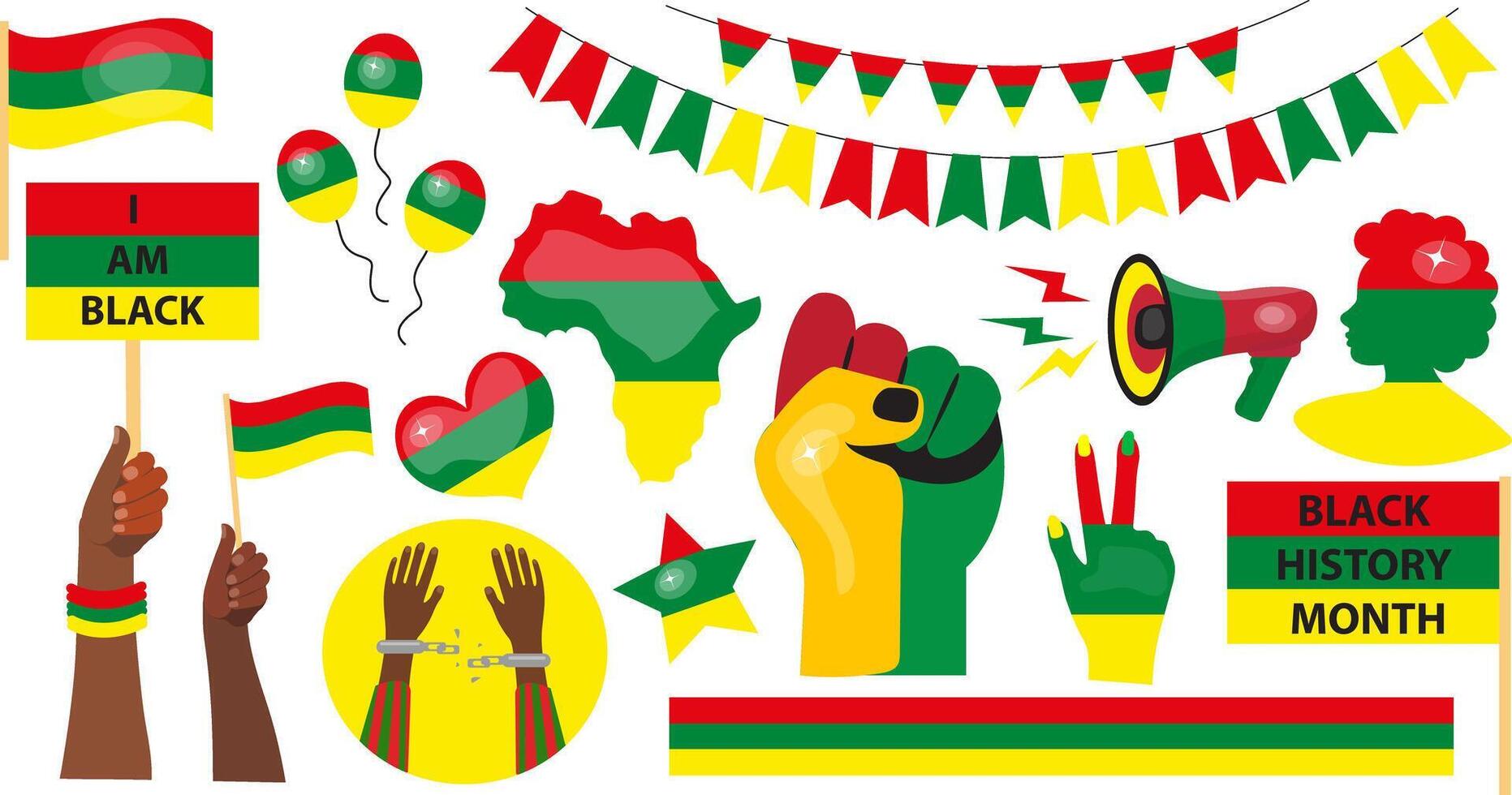 Juneteenth set, African-American Independence Day, June 19. Day of freedom and emancipation. black history month vector