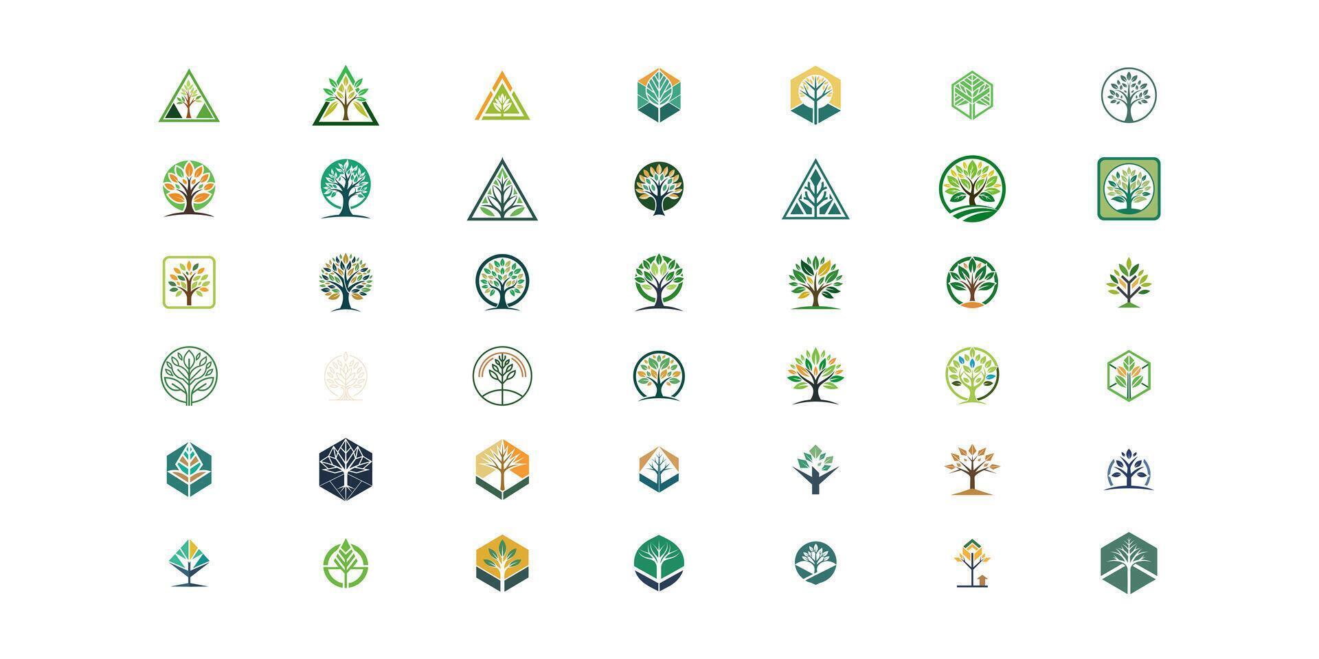 Modern Geometric Logo Design Featuring Tree and Plant Icons for Eco-Friendly Branding vector