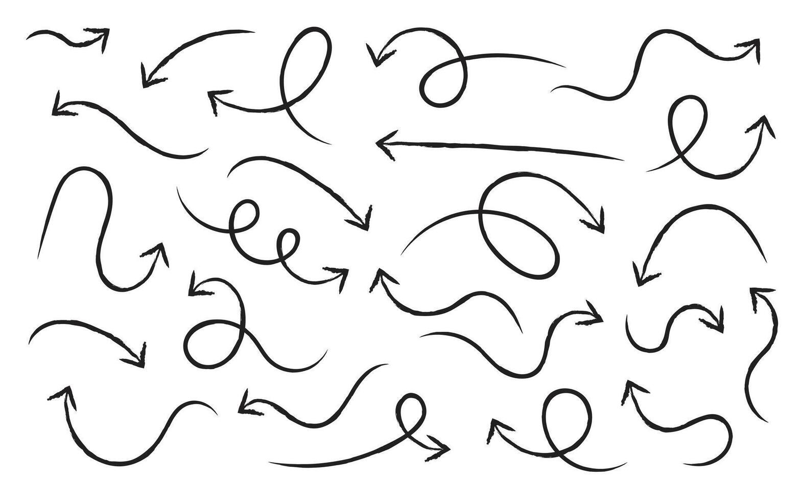 Hand drawn arrows with various twists and turns, Set of Arrow Grunge Routes line trace. perfect for creative projects and presentations. vector