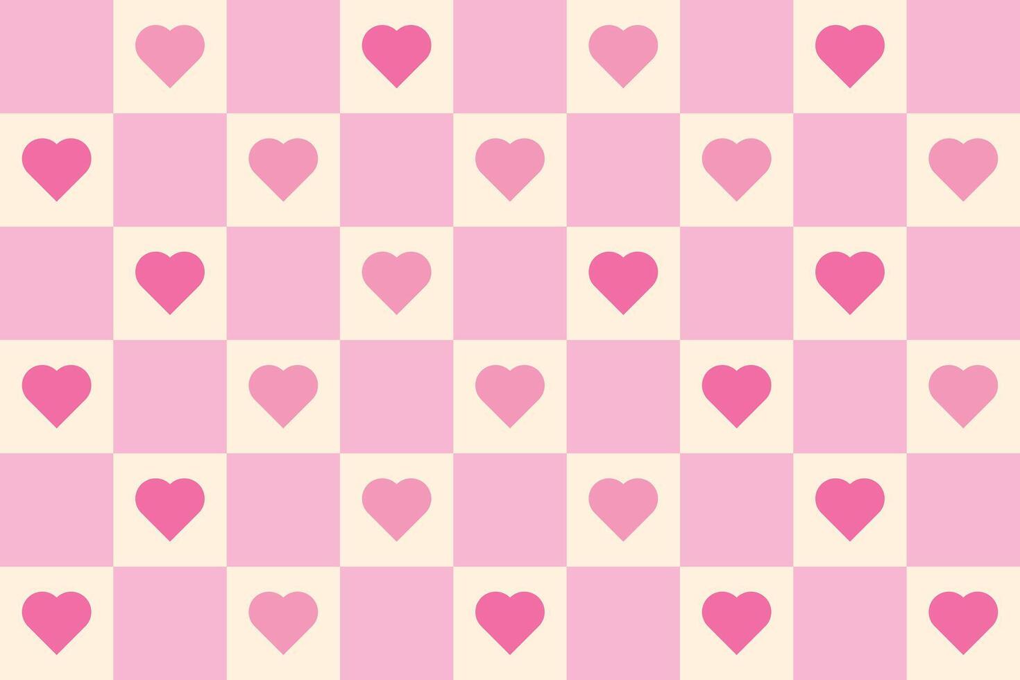 A charming retro groovy pink and cream checkerboard pattern adorned with heart shapes, perfect for Valentine's Day or romantic designs. vector