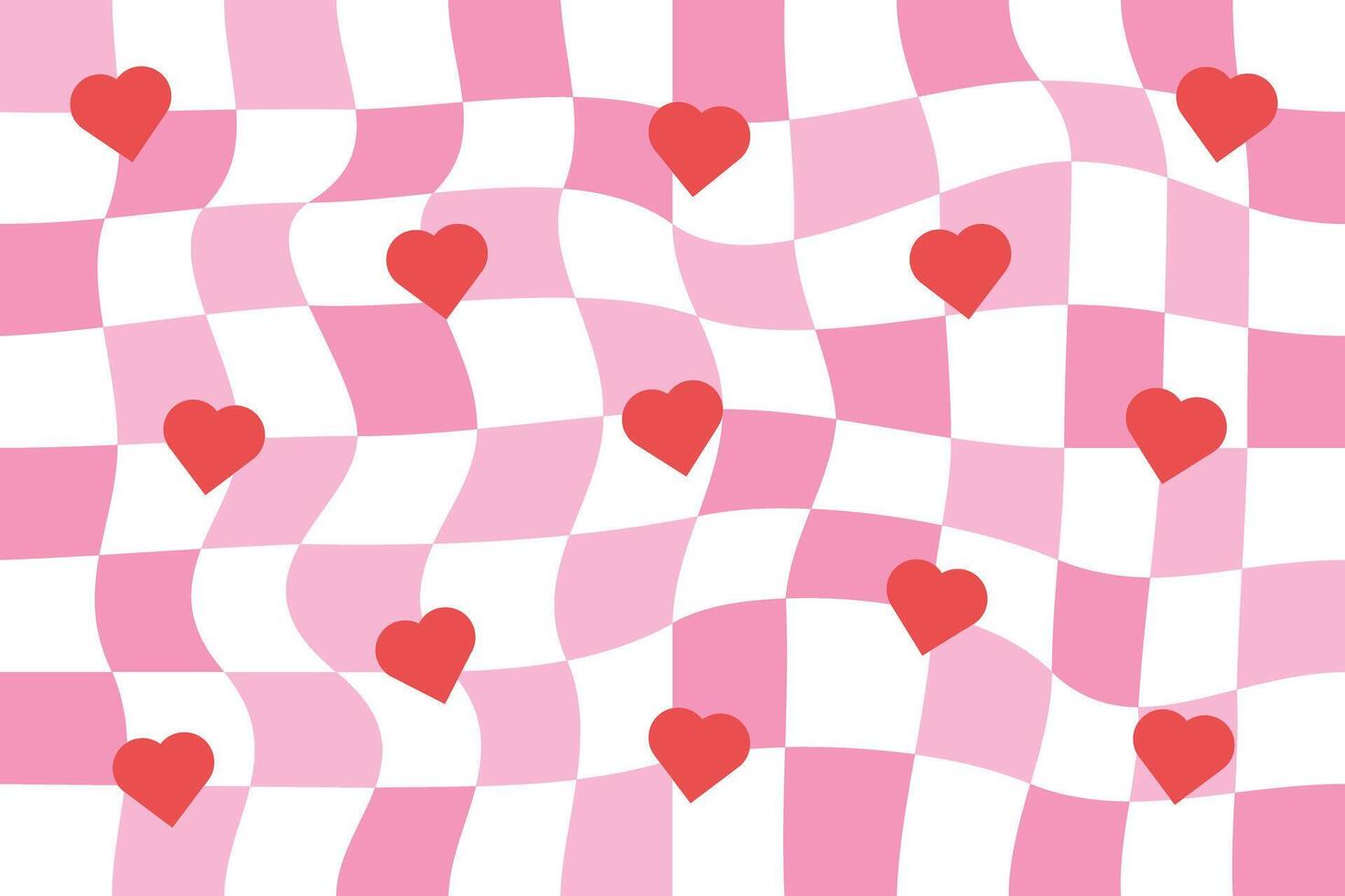 Groovy retro pink white checker and love pattern background vector