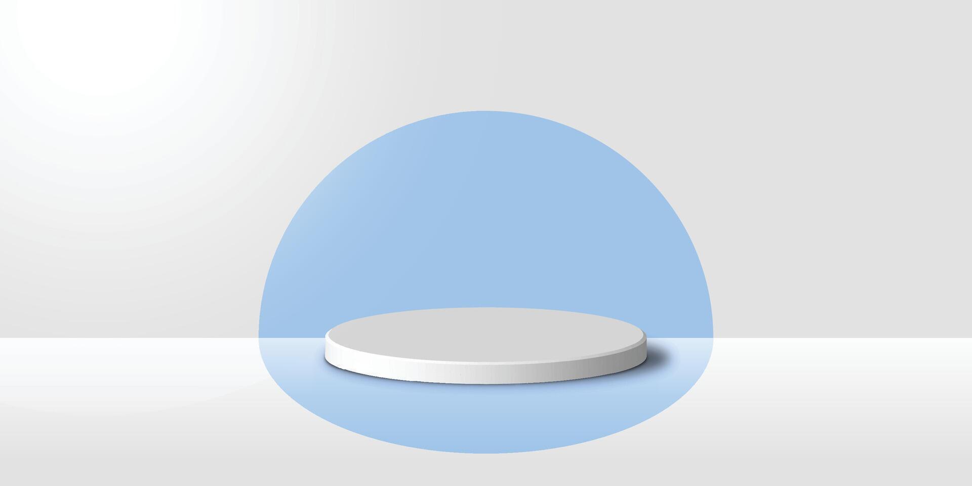 A white podium display product with a blue round background vector