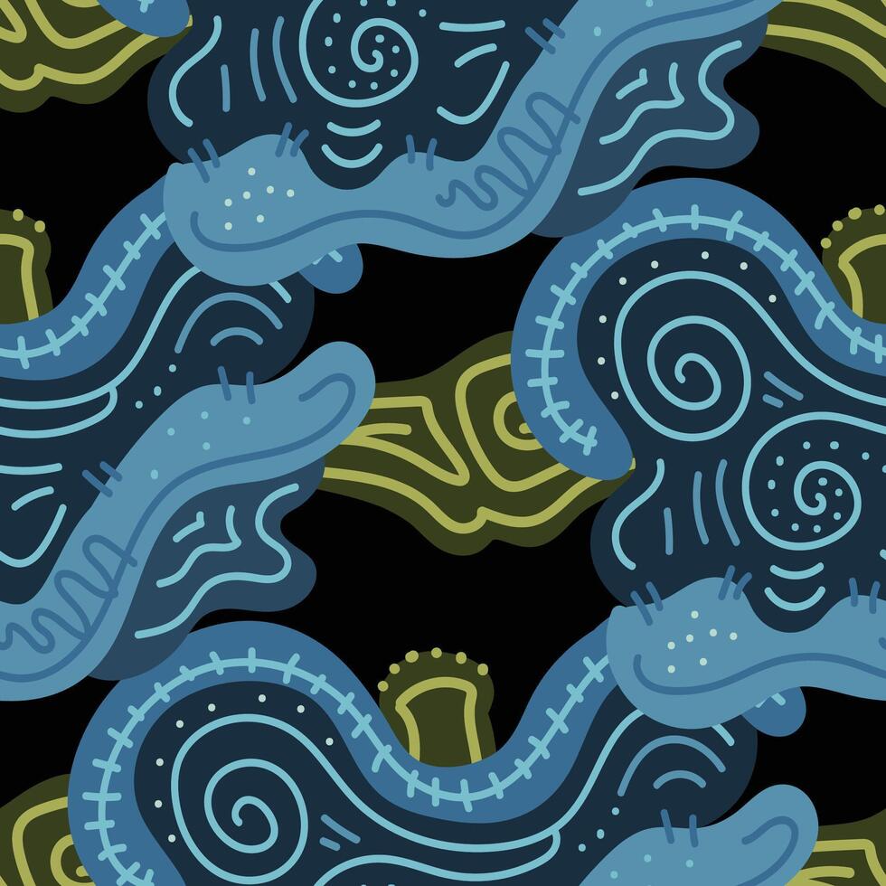 Seamless wavy shape pattern with abstract doodle ornaments vector