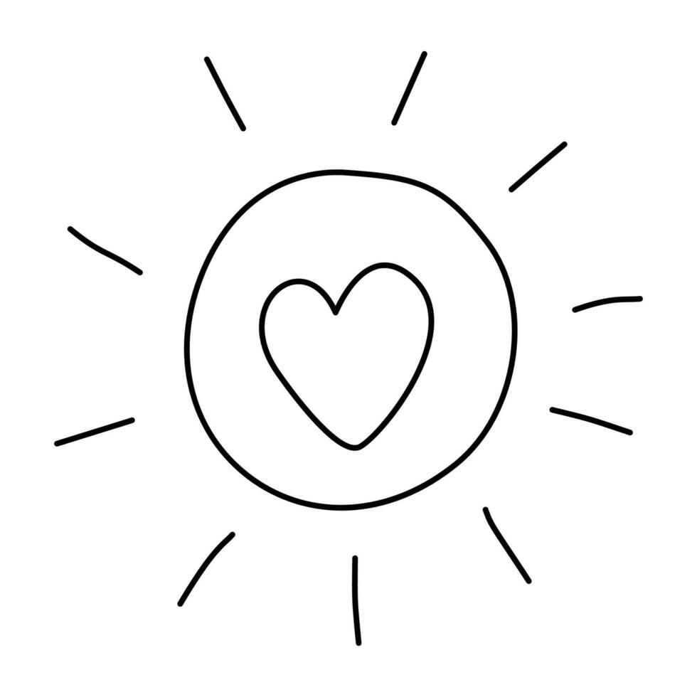 Doodle Sun with heart.Isolated on white background vector