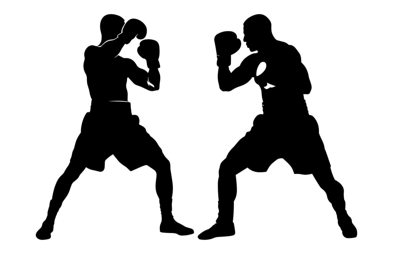 Two Boxers Fighting Black Silhouette Clipart vector