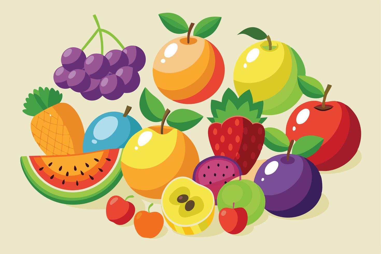 Colorful assortment of fruits, perfect for healthy living illustrations. vector