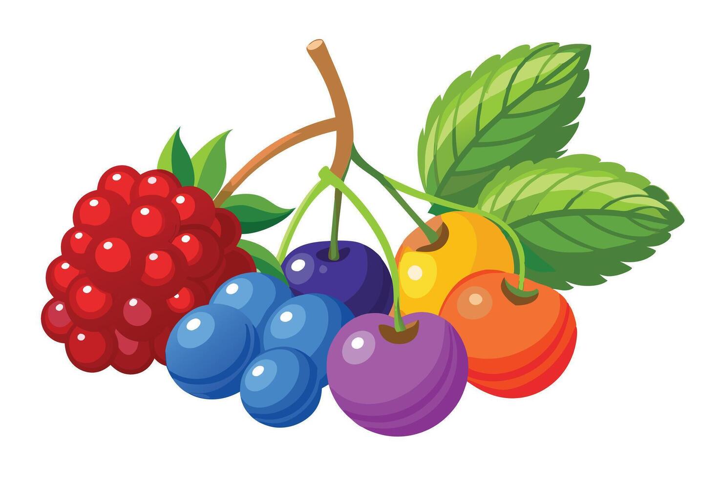 Colorful assortment of berries and cherries, perfect for a healthy eating concept. vector