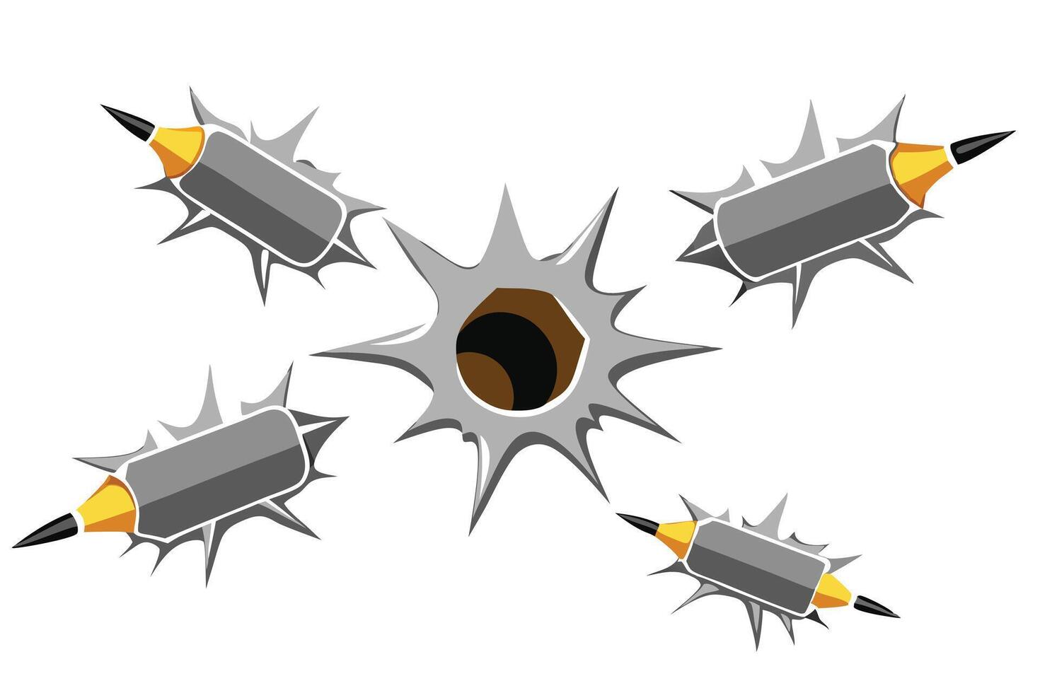 Pencils Piercing Through Holes, Creative Illustration vector