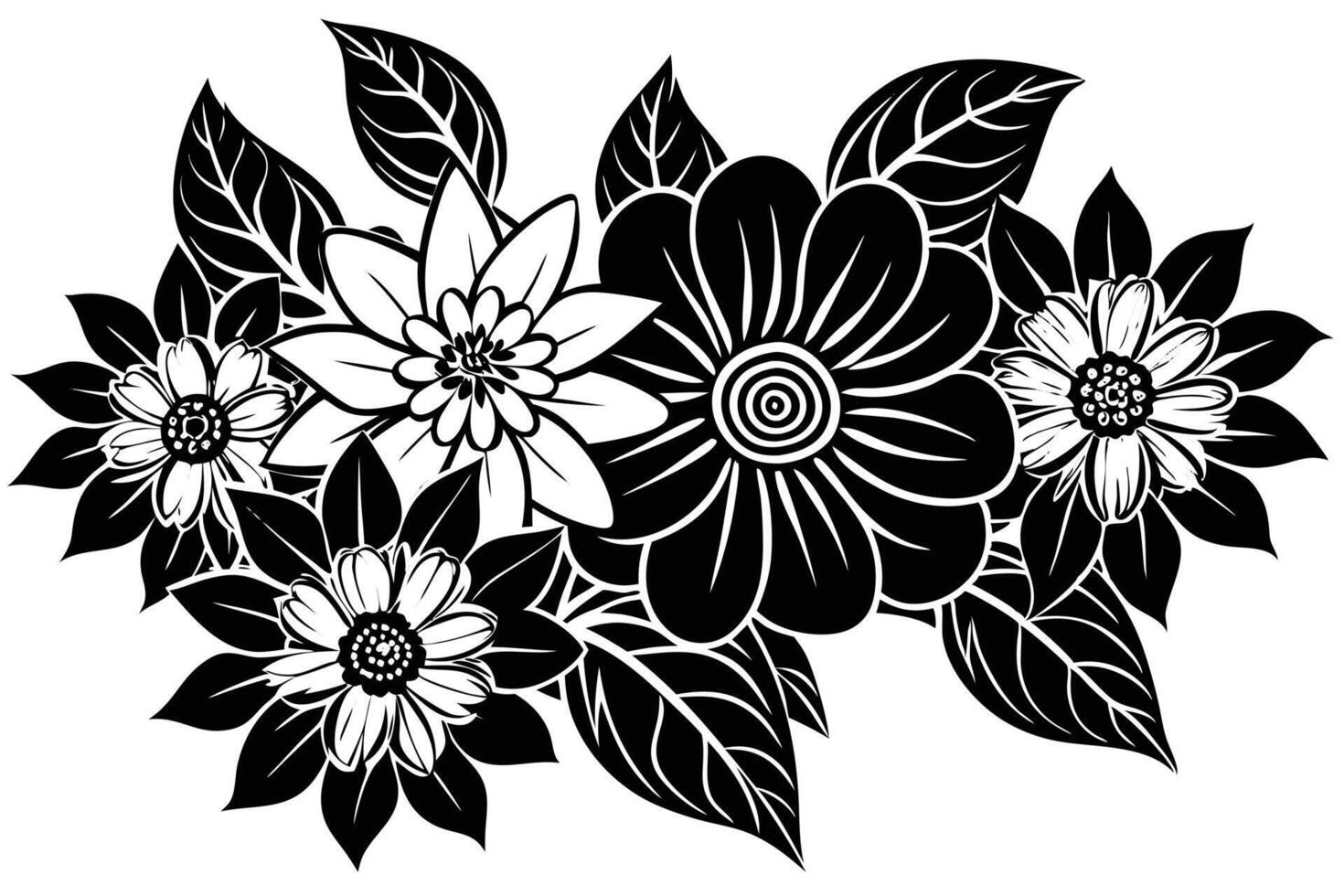 Elegant Black and White Flower Bouquet Illustration vector