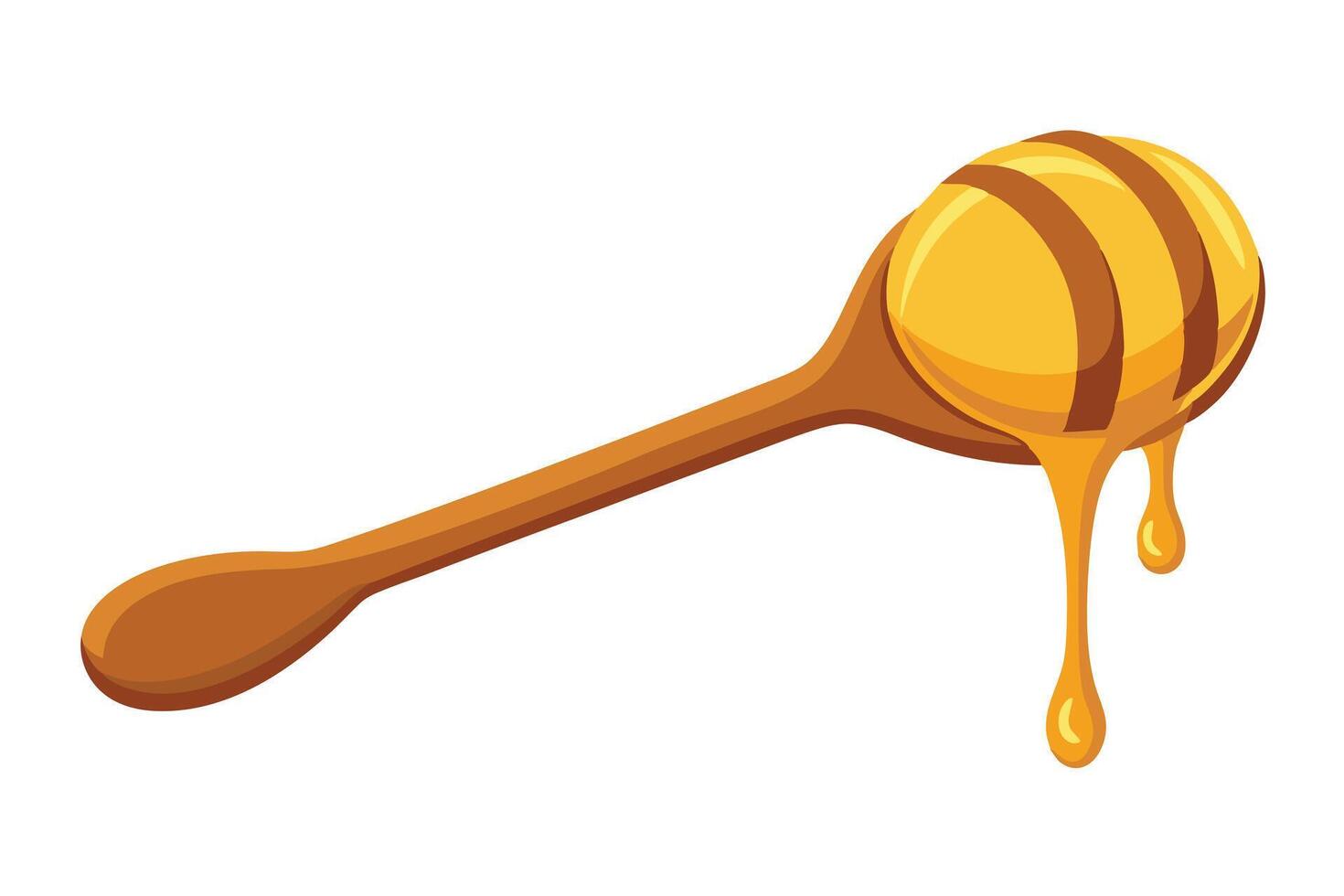 Wooden spoon full of dripping honey. vector