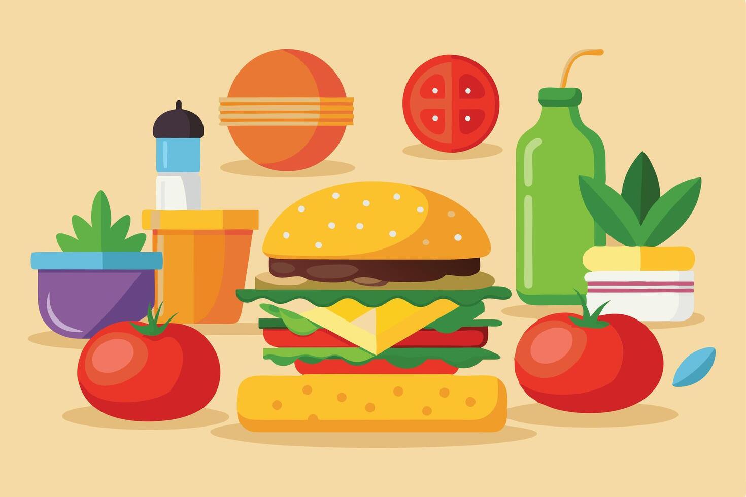 A Colorful Illustration of a Balanced Meal with Various Foods vector