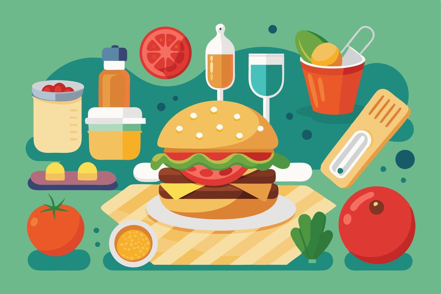 Colorful Illustration of a Balanced Meal with Various Foods vector