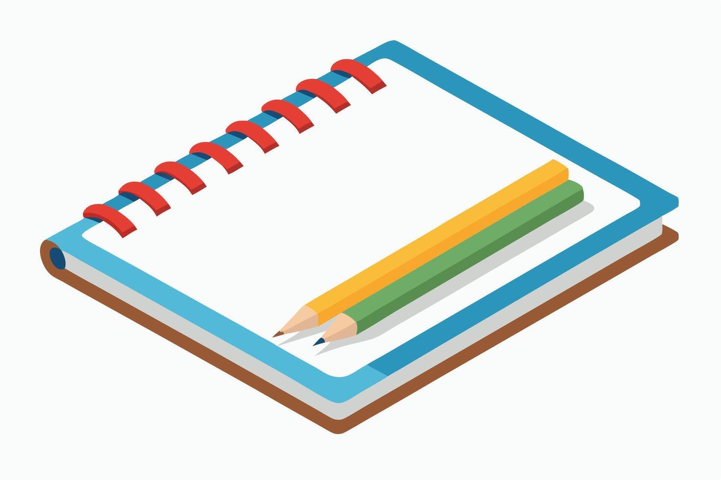 Colorful spiral-bound notebook with pencils, ready for creative writing. vector