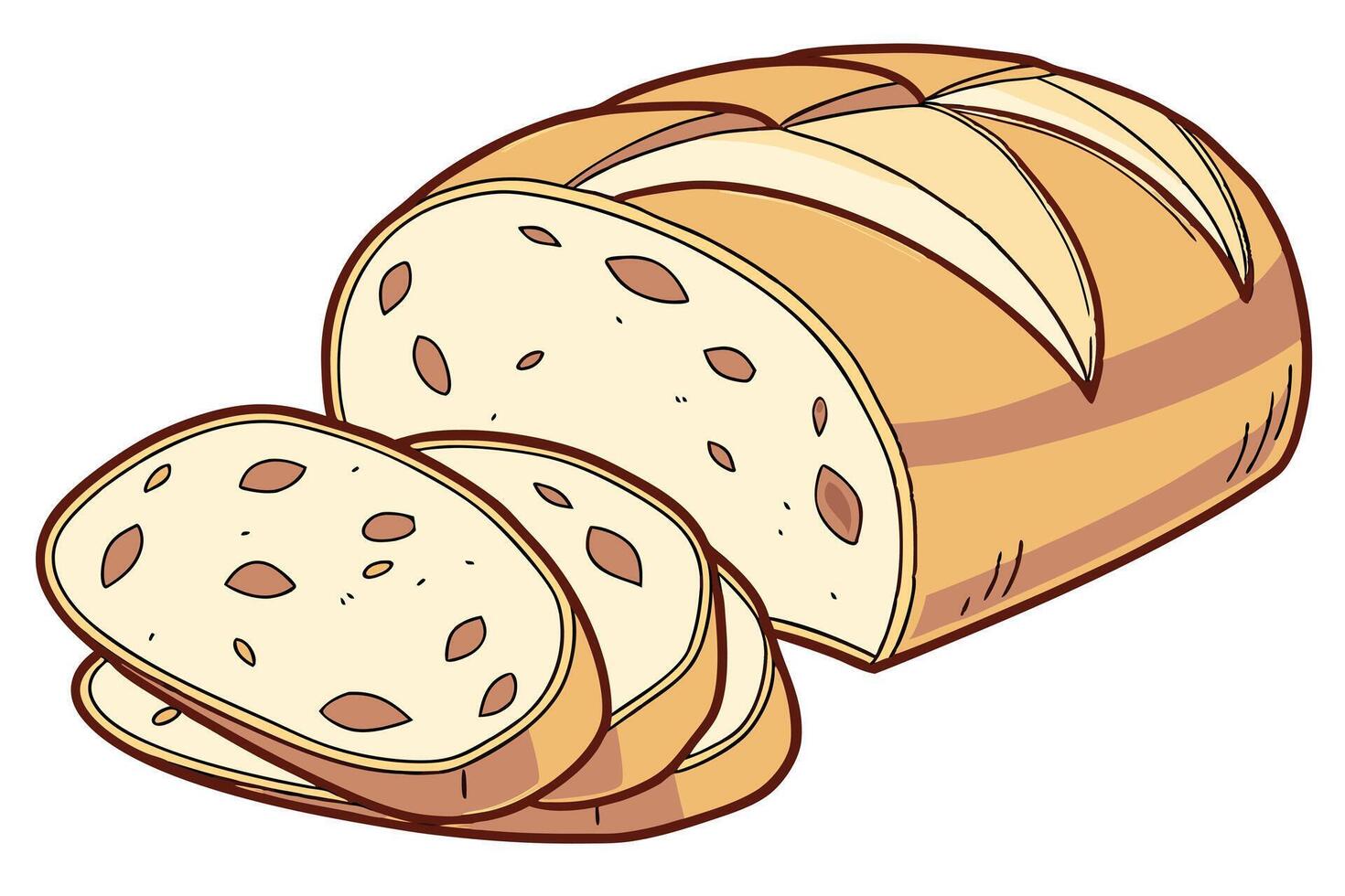 Hand-drawn Illustration of Sliced Bread Loaf vector
