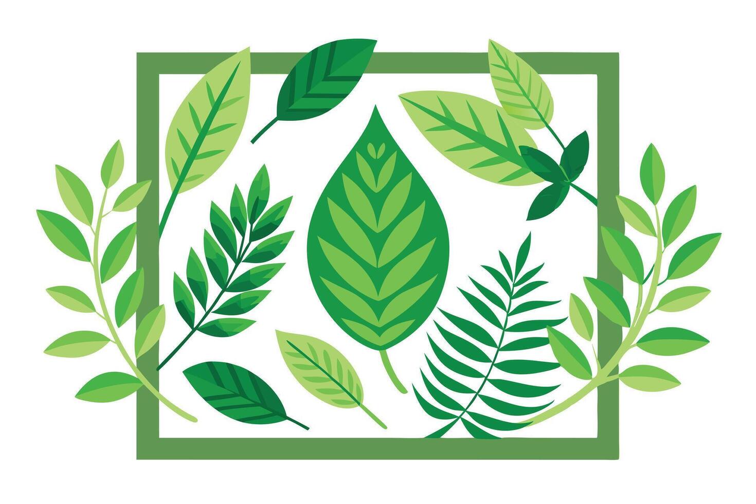 A vibrant Green Leaves and Branches in a Framed Design vector