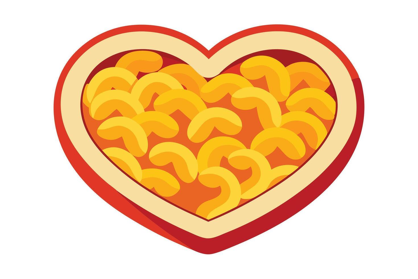 Heart-shaped dish of cheesy macaroni and cheese vector