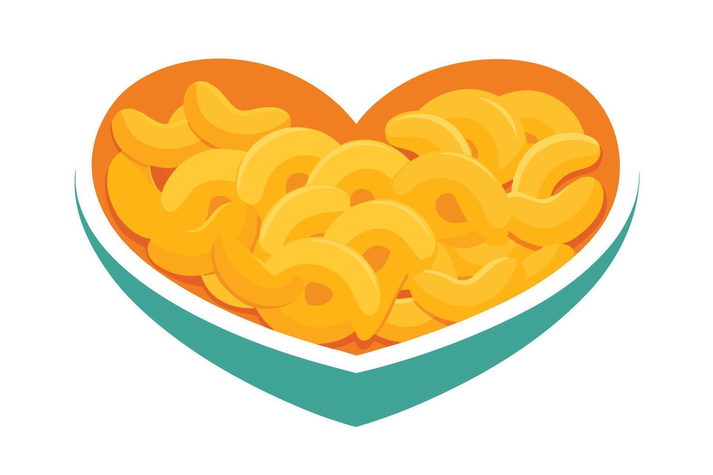A heart-shaped dish of cheesy macaroni and cheese vector