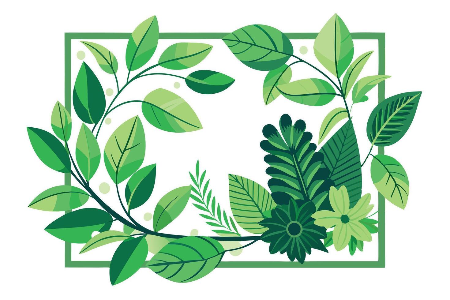 Vibrant Green Leaves and Branches in a Framed Design vector