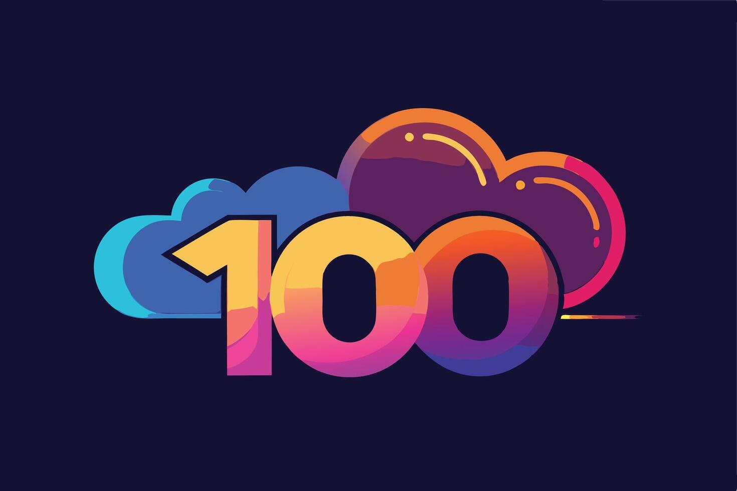 Vibrant 100 Logo Design with Cloud Background vector
