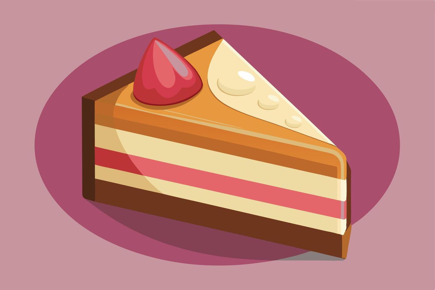 Delicious slice of layered cake with strawberries. vector