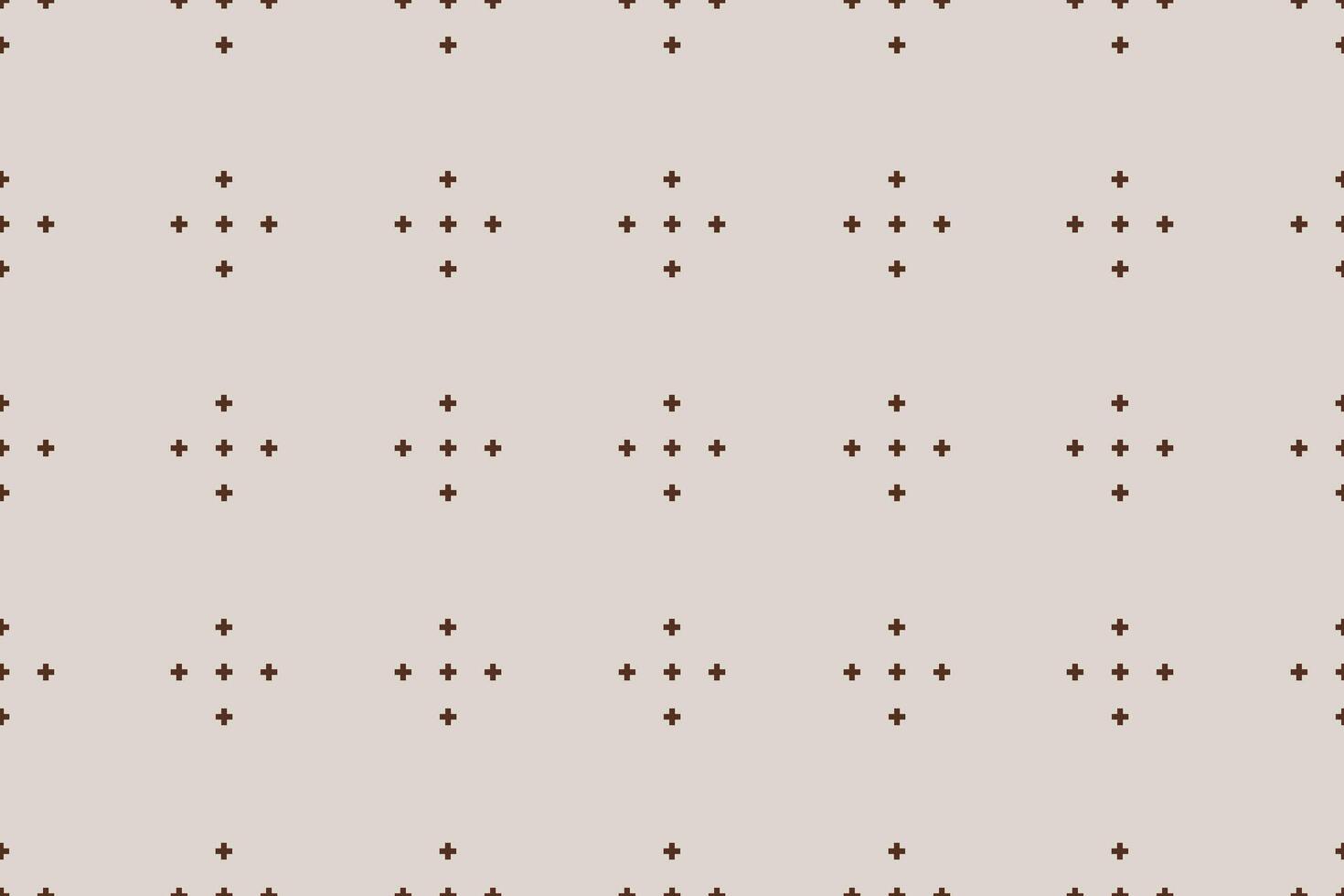 Cross stitch and ethnic pattern motif brown cream background decor. vector