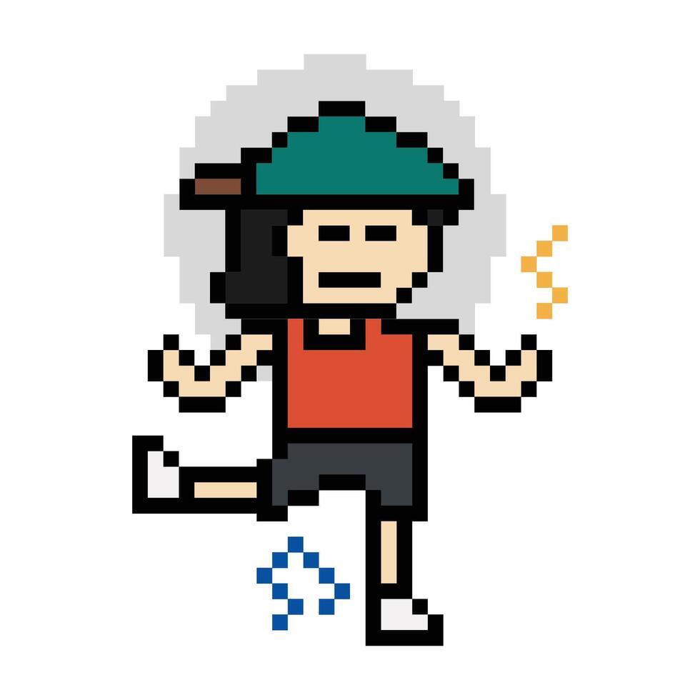 pixel art man male boy happy dance exercise aerobic 8 bit. vector