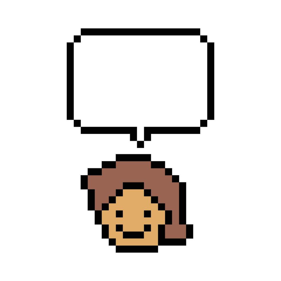 Pixel art man male boy and chat blank box bubble speak talk think idea 8 bit. vector