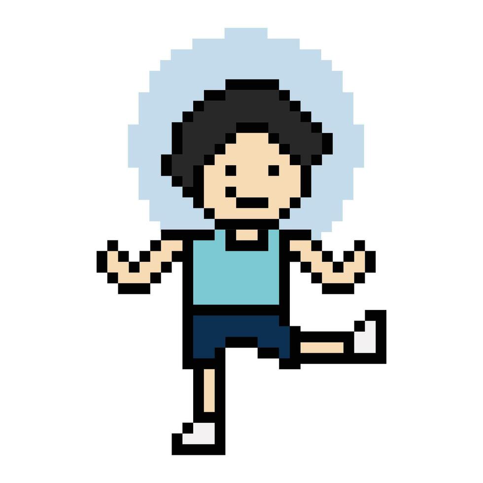 Cartoon man male boy happy dance exercise aerobic art. vector