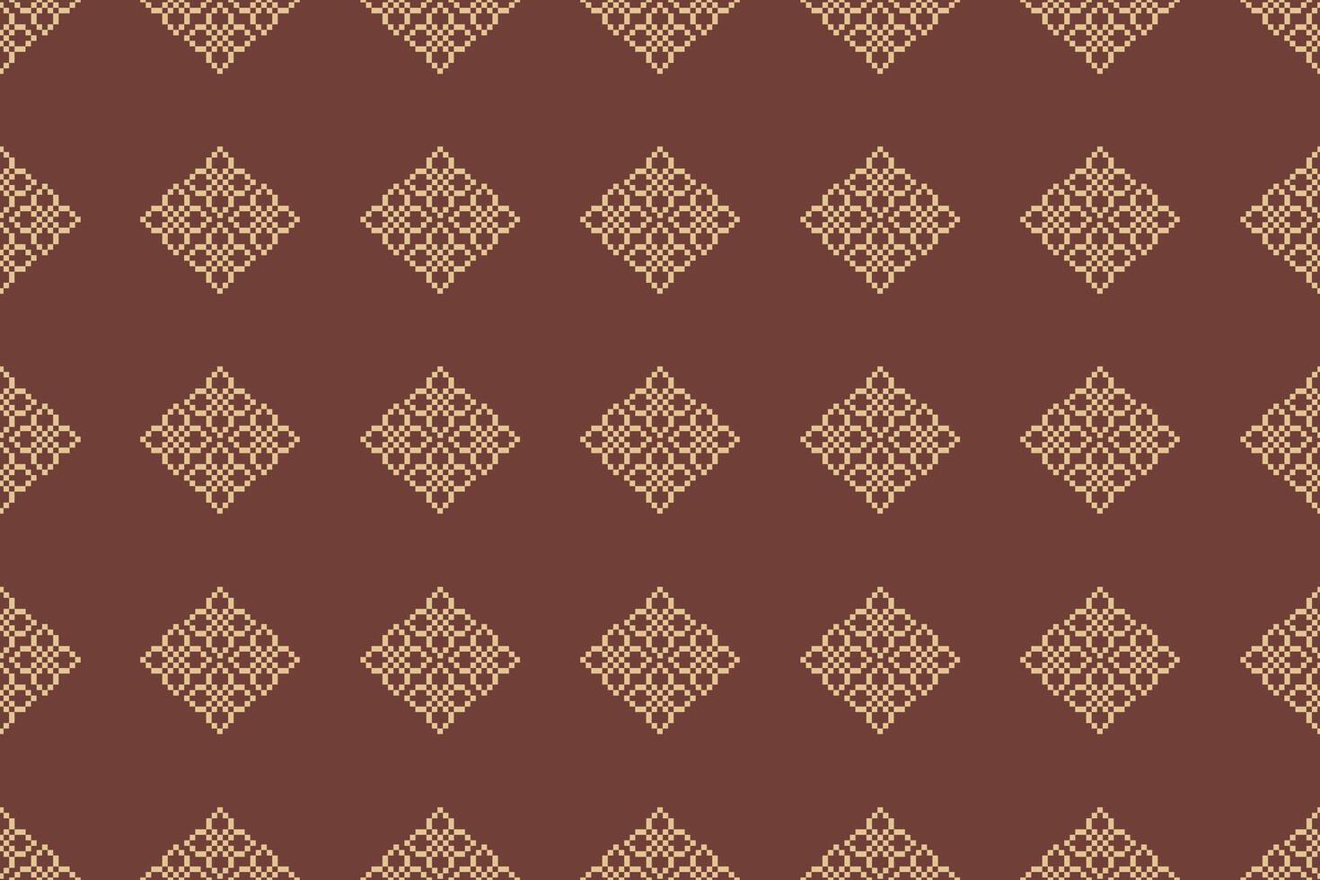Ethnic pattern decor ethnic design of brown color background cross stitch. vector