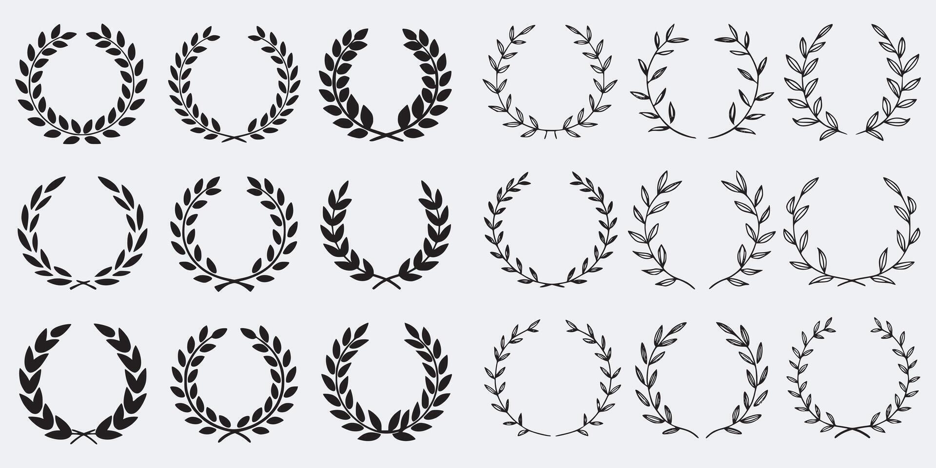 Set of 18 black silhouette laurel wreath vector
