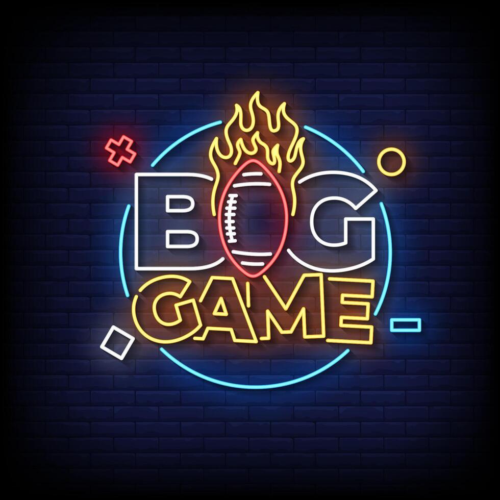 big game neon sign with brick wall background vector