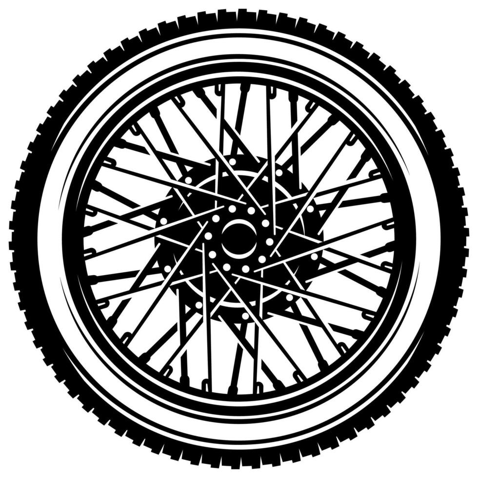 Detailed Illustration of a Motorcycle Wheel with Spokes and Tire Tread Pattern vector