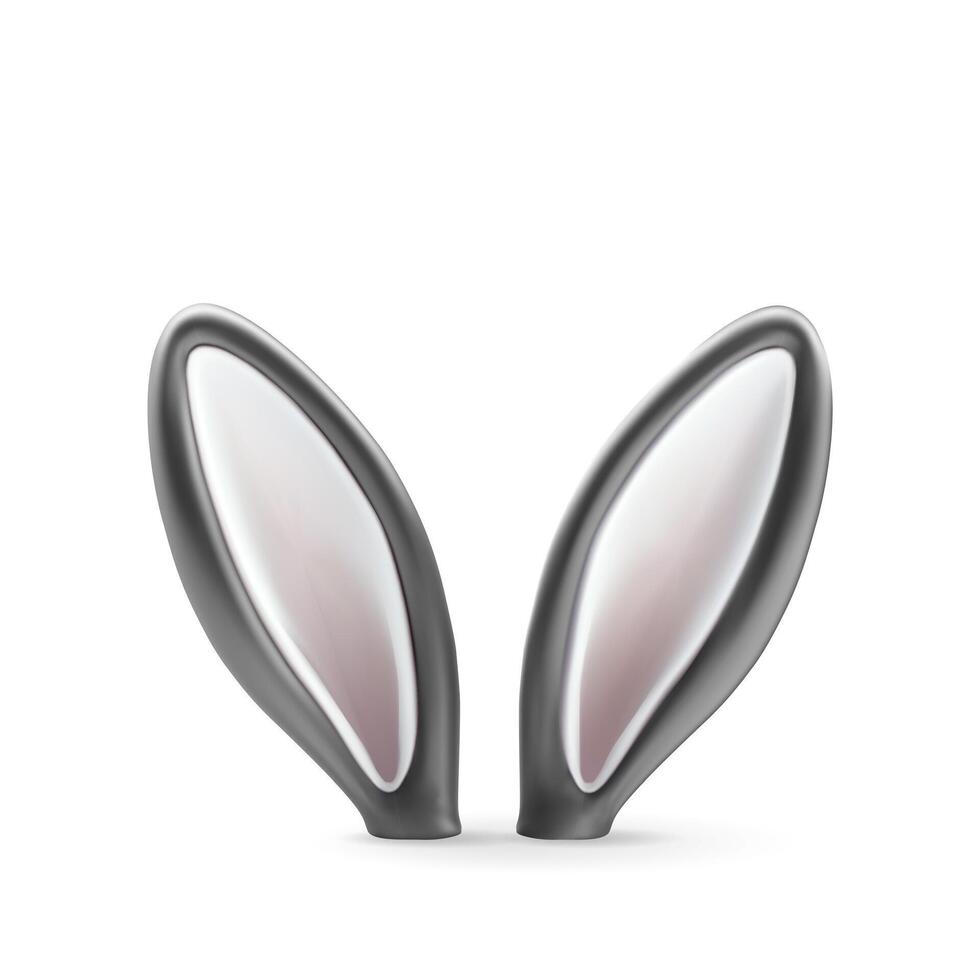3D rabbit easter ears isolated on white. Render bunny grey ear with pink inner part. Easter holiday decor element. vector