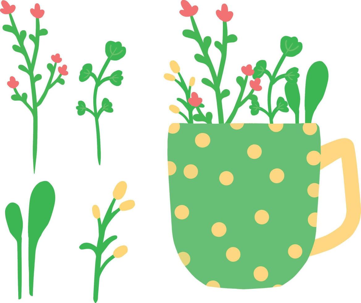a flower design with green polkadot pot vector