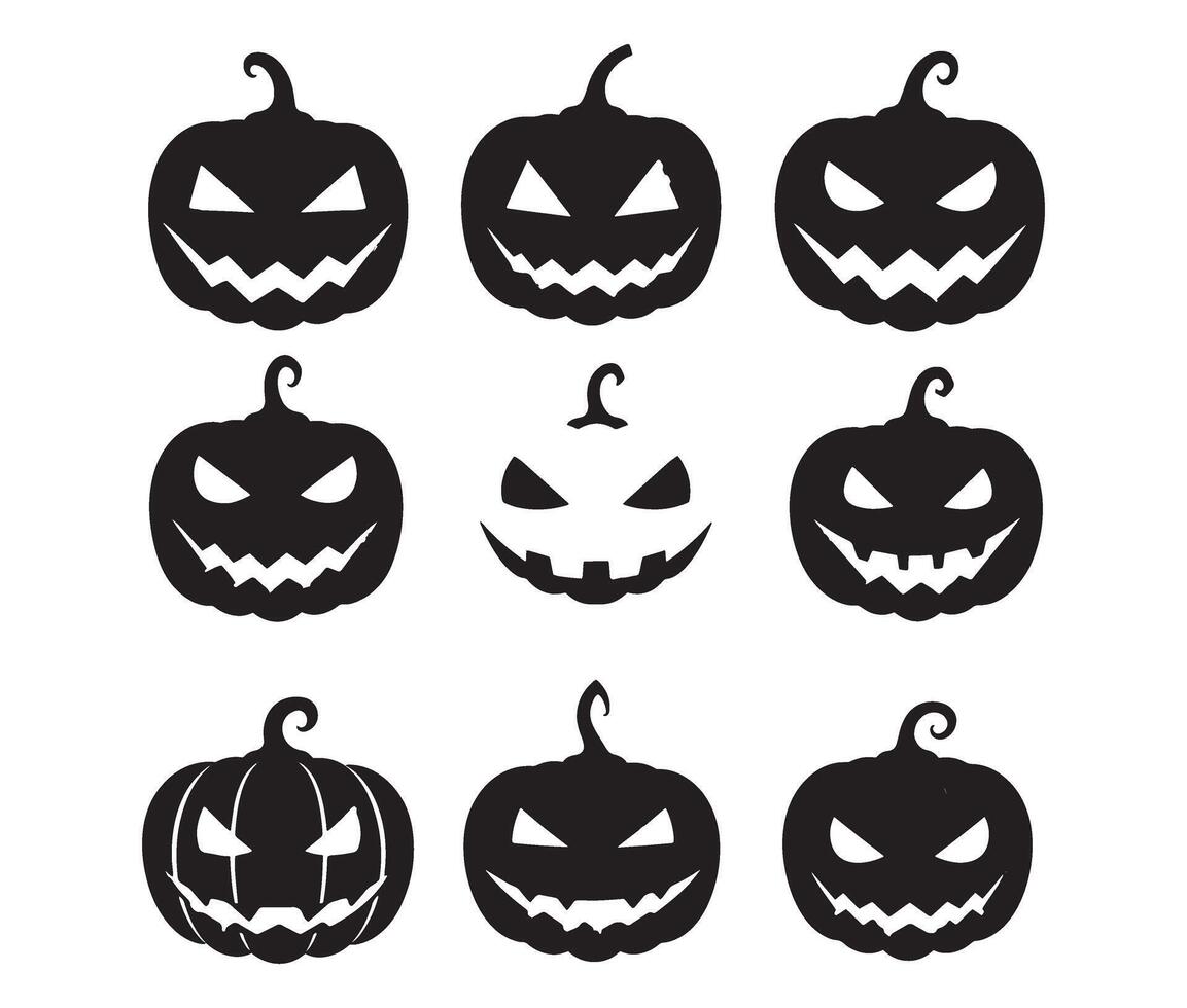 Sinister Shadowy Pumpkin Faces with Glowing Eyes vector
