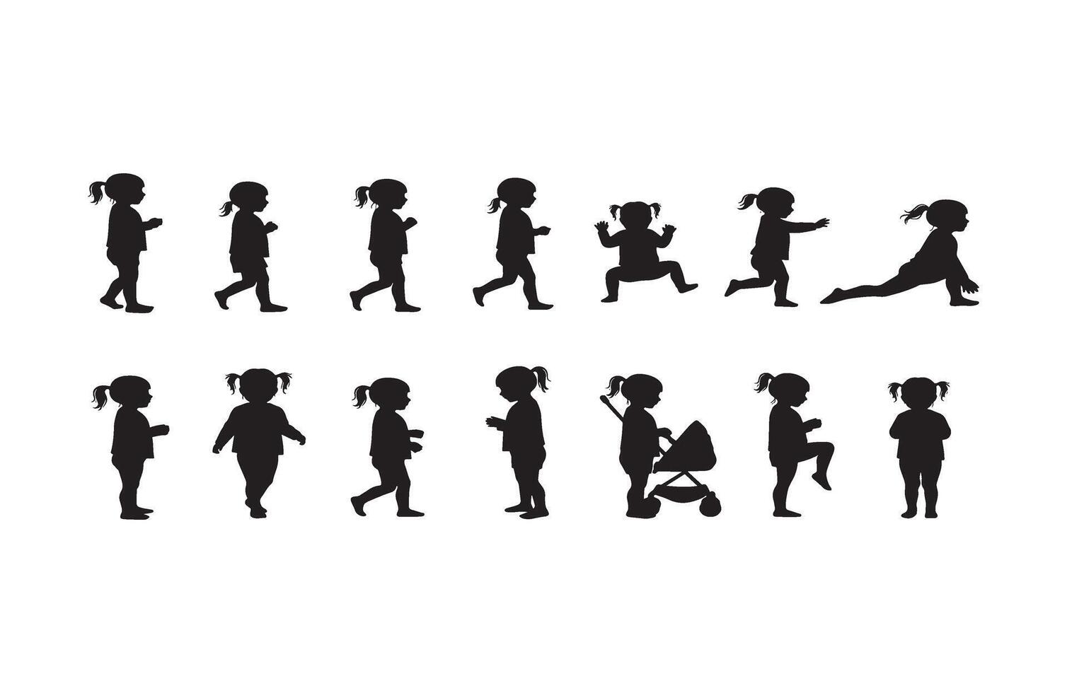 Black Silhouette Kids Running Art vector