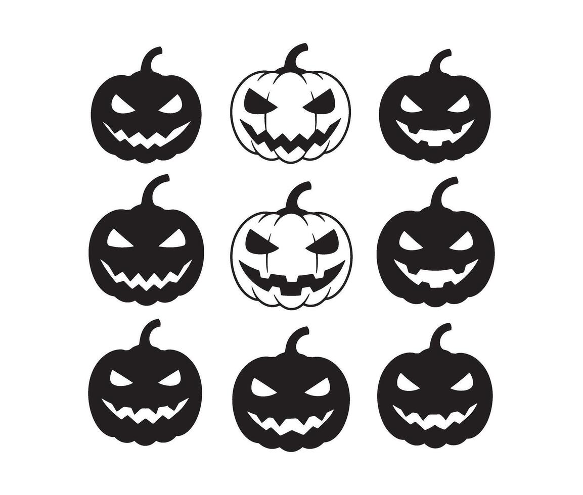 Glowing Shadowy Pumpkin Faces with Spooky Smiles vector