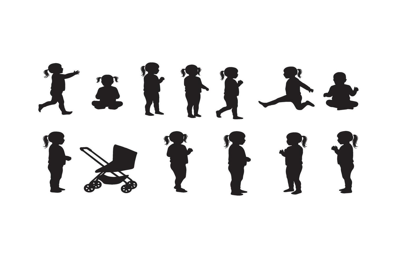 Silhouette Toddler Playing Walking vector
