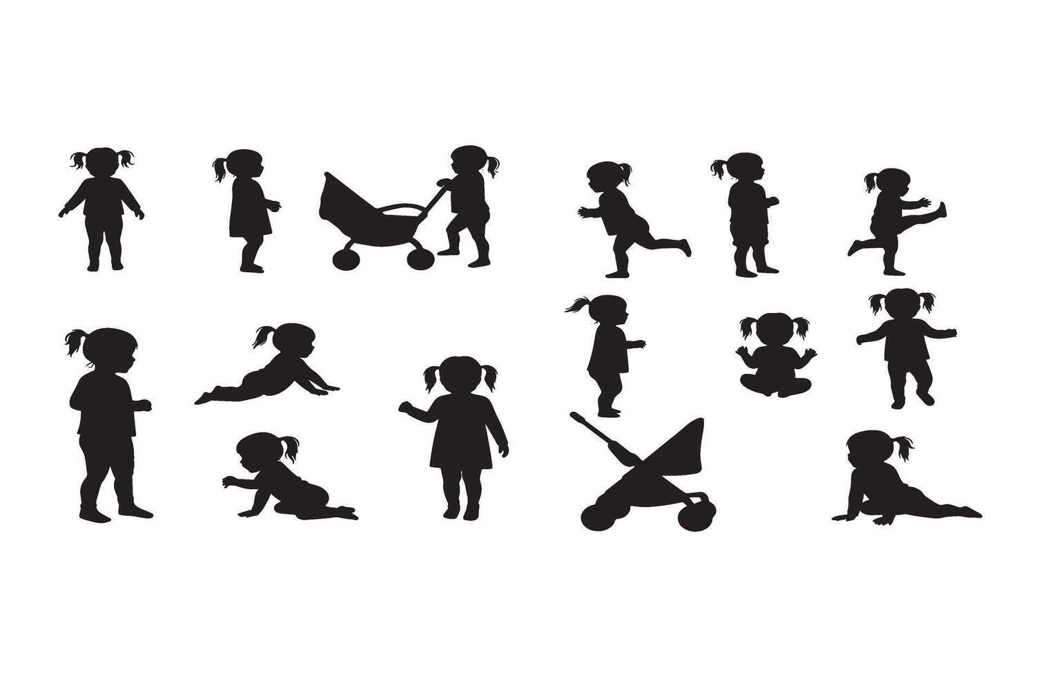 Kids Learning Walk Silhouette Art image vector