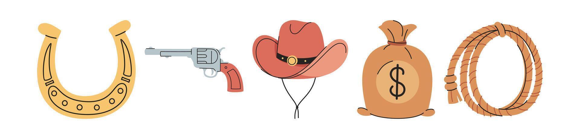 Whimsical western elements arrangement evoking a sense of adventure and nostalgia vector