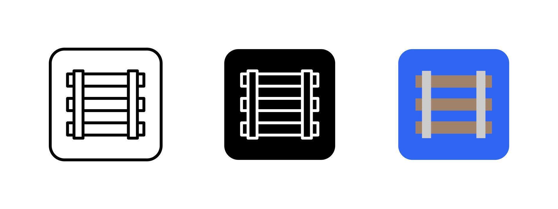 Railway track icon. Symbol of rail transportation and infrastructure. Railroad route and transit connection indicator. Train travel and logistics pathway sign. vector