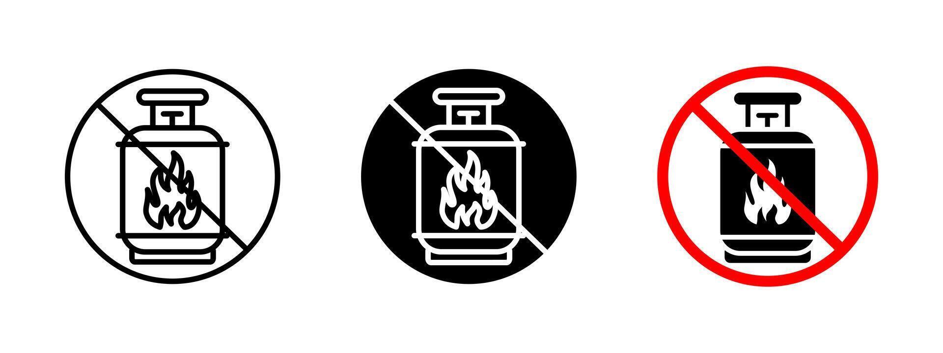 No gas cylinder icon. Flammable storage restriction illustration. Prohibited sign for fire hazard and explosion risk. Safety warning and hazardous materials alert symbol. vector