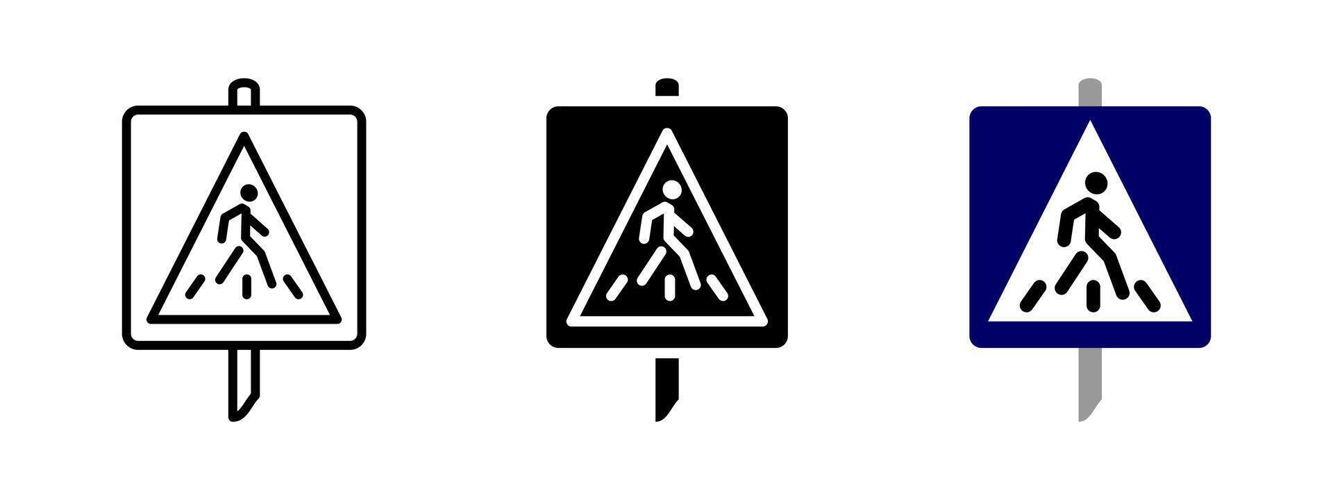 Pedestrian crosswalk icon. Road safety illustration. Traffic regulation symbol for urban walking areas and transportation signals. Street crossing pictogram. Caution and mobility sign. vector