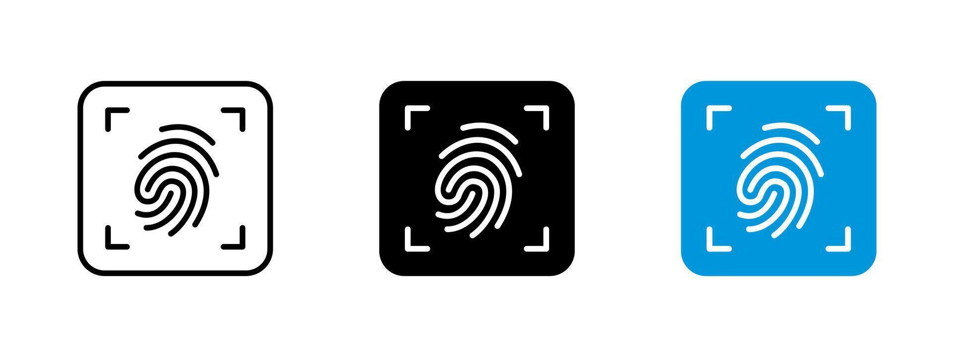 Fingerprint icon. Biometric authentication illustration. Security and identity verification symbol for digital access and personal identification. Cyber recognition pictogram. Touch sensor sign vector