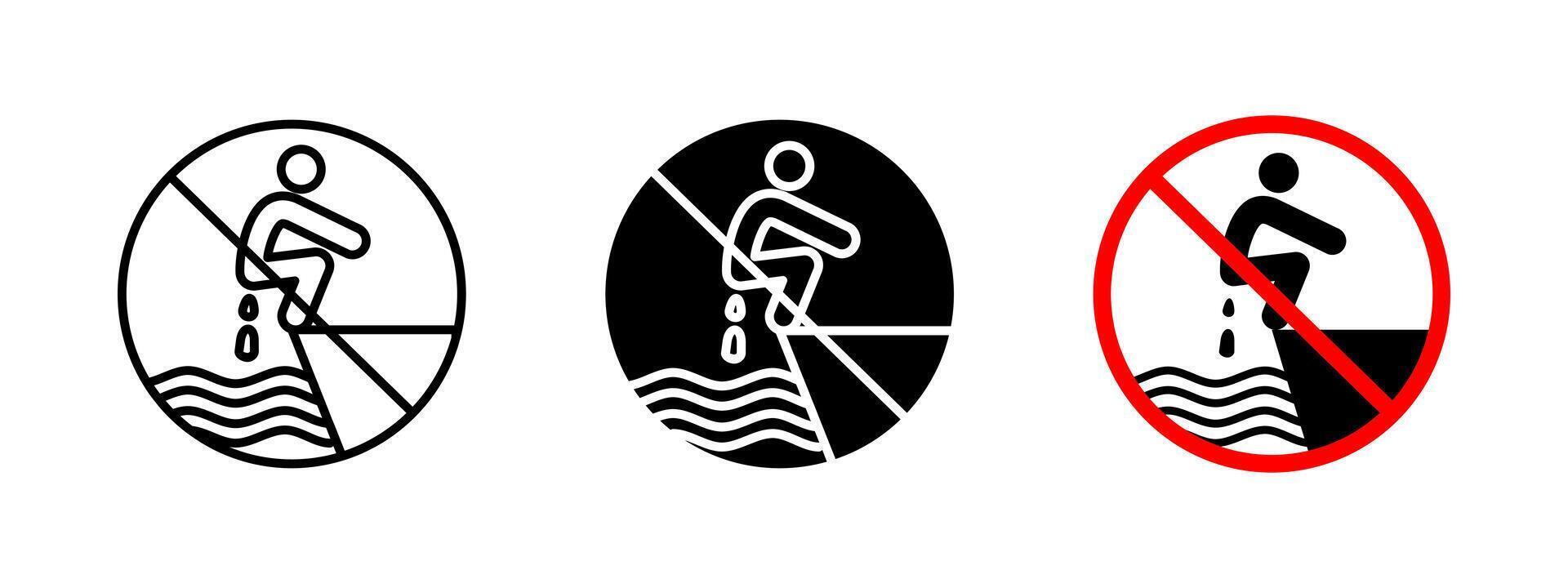 No urination icon. Public sanitation restriction sign to prevent water contamination. Hygiene and environmental protection symbol prohibiting urination in or near water bodies cleanliness and safety. vector