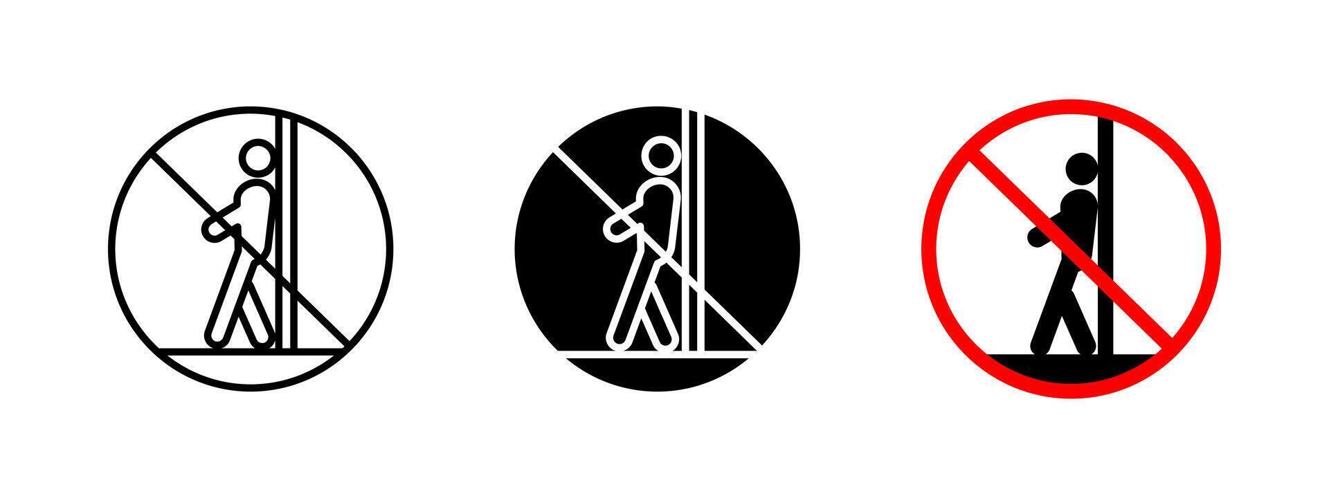 No leaning icon. Lean prohibition illustration. Warning sign indicating restriction against leaning for safety and accident prevention. Caution symbol for hazardous areas. vector