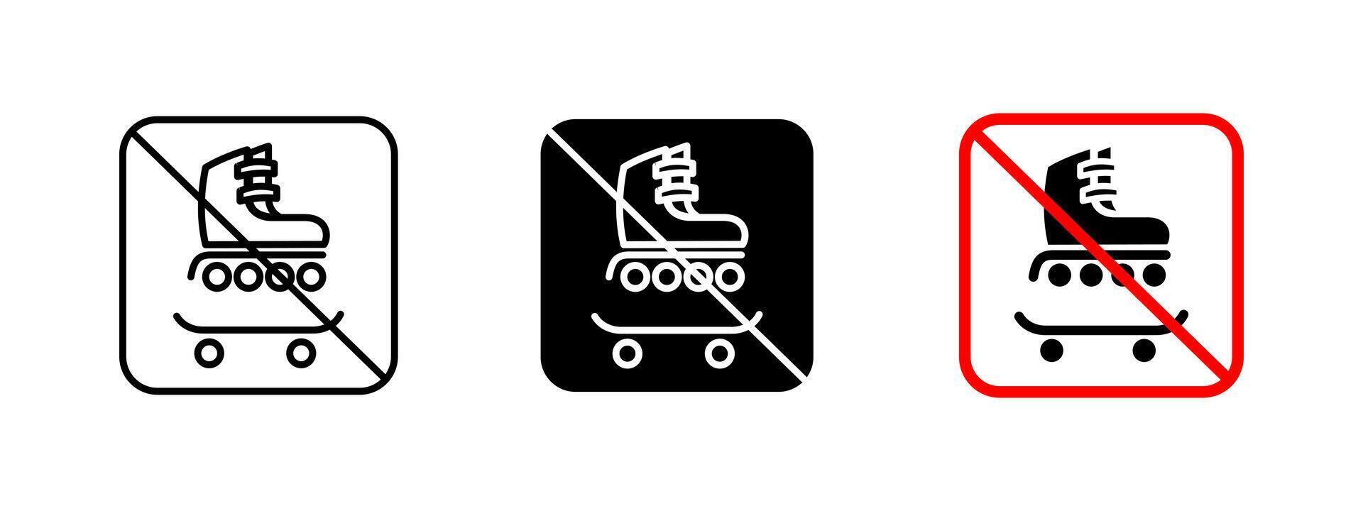 No skating icon. Prohibited roller and skateboard illustration. Park and public area safety symbol. Restriction sign for urban environments and recreational regulations. vector