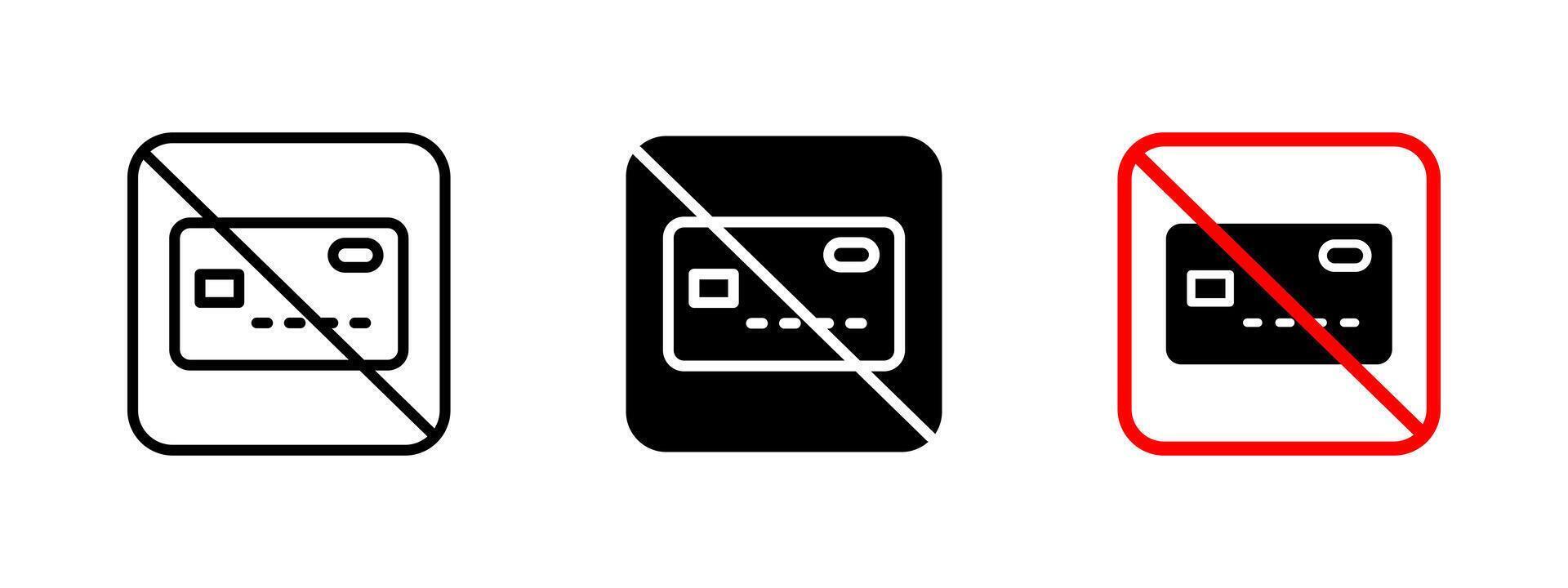 No credit card icon. Payment restriction illustration. Prohibited sign for transactions without cash. Financial security and banking alert symbol. Commerce and purchase limitation pictogram. vector