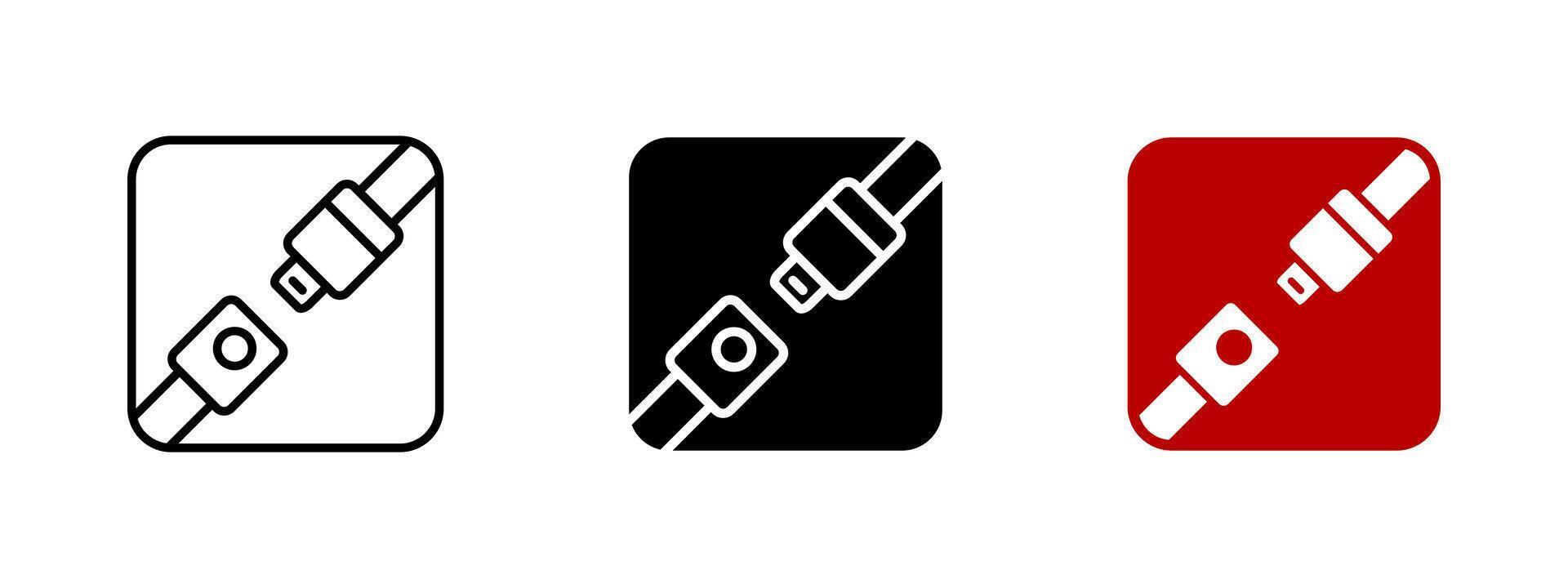 Seat belt icon. Car safety illustration. Buckle protection and transport security symbol. Travel prevention sign for accident risk reduction and passenger safety compliance. vector