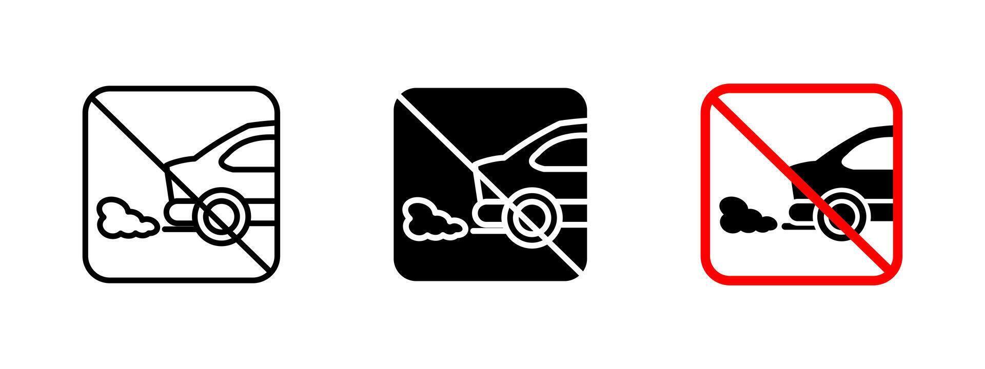 Pollution prohibition icon. No exhaust emission illustration. Environmental protection sign for traffic and fuel regulations. Air quality and vehicle restriction warning. vector